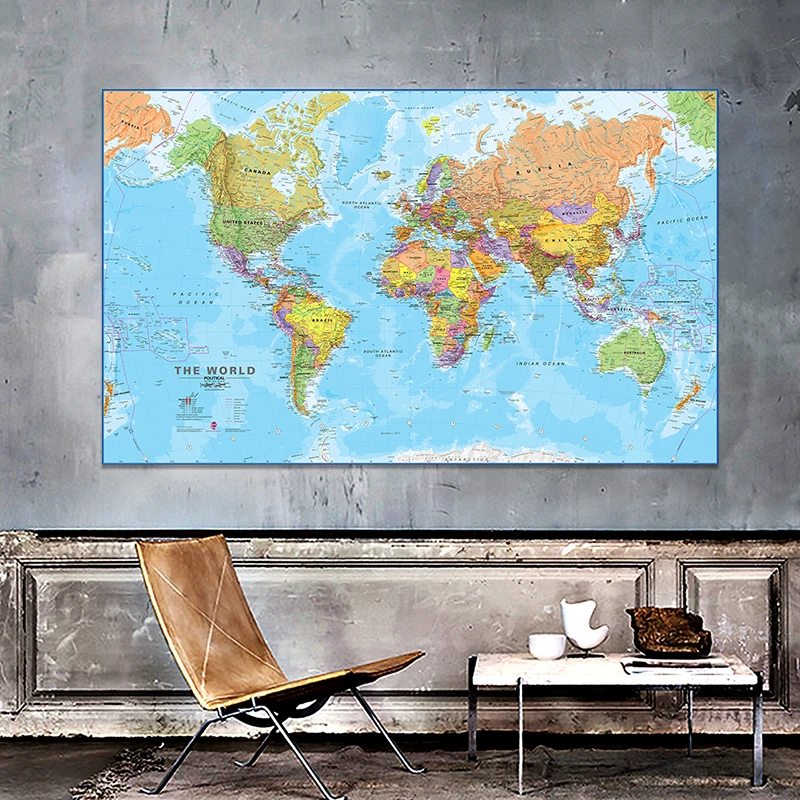 

84x59cm The World Physical Map Non-woven Foldable Spray World Map Wall Art Poster for Culture Education Office Decor