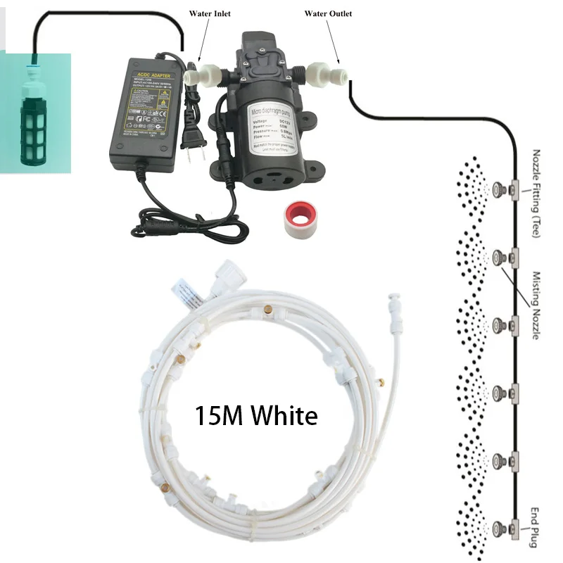 White 15M Kit 6 м-18 м садовая система водяного тумана система охлаждения водяного тумана распылитель для орошения запотевание для зеленых цветов - Цвет: White 15M Kit