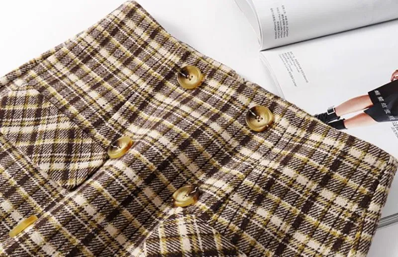 

2020 Spring New Vintage A-line Skirt Women's New Autumn And winter Korean Retro Chic Slim Plaid Skirt Loose High Waist Mid Skirt