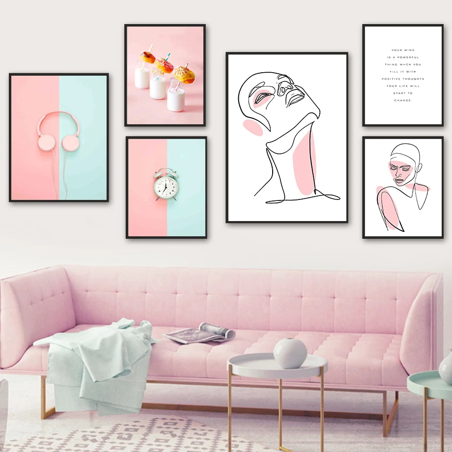 

Headset Alarm Clock Milk Line Woman Quote Nordic Posters And Prints Wall Art Canvas Painting Wall Pictures For Living Room Decor