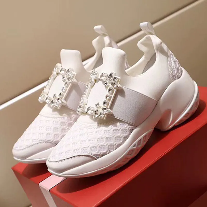 Толстые кроссовки женские модные туфли с квадратной пряжкой и кристаллами