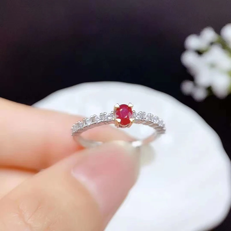 

Natural Simple Cute Ruby Ring for OL Women Daily Party Real Gemstones Fine Jewelry Gifts 925 Sterling Silver with Certificate