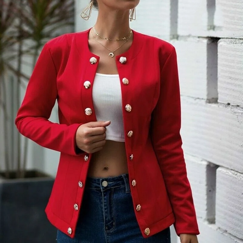 

Women's Double Breasted Blazer Slim Fit Smart Casual Button Long Sleeves Office Ladies Jacket Blazer Streetwear
