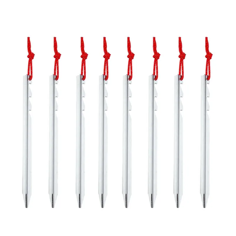 

Hot 10Pcs Aluminum Alloy Tent Pegs Nails With Rope Lightweight Outdoor Camping Hiking Tent Stakes Silver