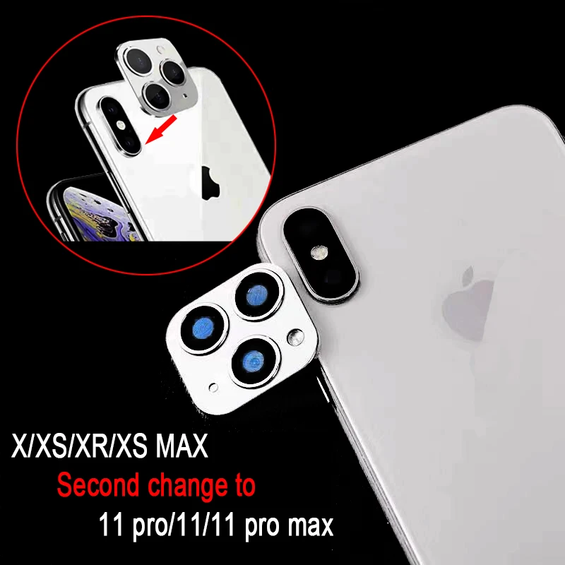 100 шт металлический объектив для камеры, вторая Замена для iPhone 11 Pro Max, защитное стекло, кольцо, крышка для iPhone X XS MAX, наклейка, поддельная камера