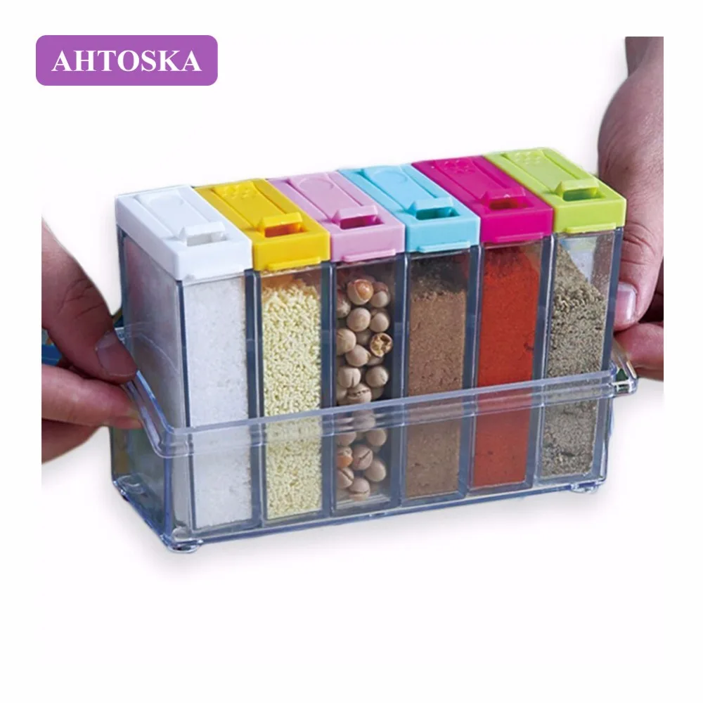 AHTOSKA 6 Шт. Бутылка Приправы Из Пластика Комплект Коробка Для Хранения Контейнер