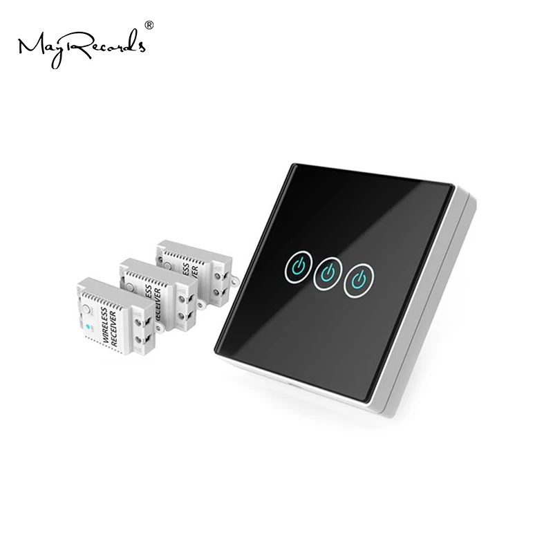 Черный Беспроводной 3 сторонний выход смарт проводки сенсорный дистанционного