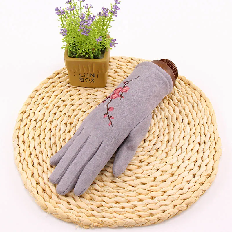 B15 Light Gray Зимние женские теплые кашемировые велосипедные варежки с мультяшным смайликом и бантом, женские замшевые перчатки для вождения с сенсорным экраном B16 - Цвет: B15 Light Gray
