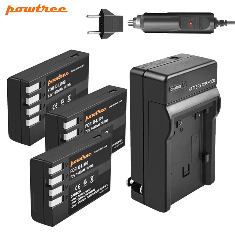 Powtree для PENTAX D LI109 Li Ion DLI109 перезаряжаемая батарея + Автомобильное зарядное