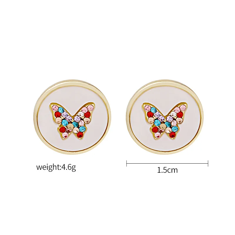 

Round Shell Butterfly Earrings for Women Girls Korean Shiny Rhinestone Stud Earrings Geometric Fashion Jewelry Wholesale Gift