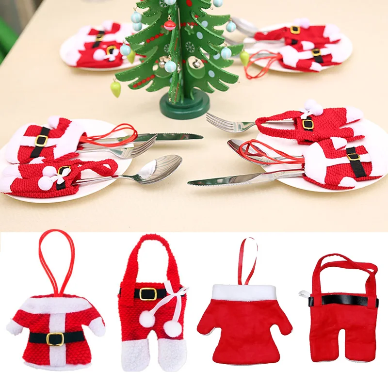 Рождественские украшения для одежды набор ножей и вилок столовых приборов чехлы