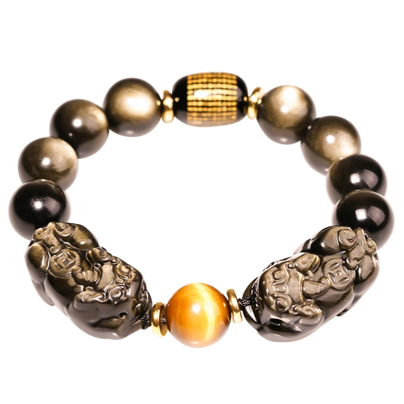 

Natural Obsidian Obsidian Bracelet Male Hikyuu Bracelet Money Drawing and Luck Changing Buddha Beads Zen Hand Jewelry