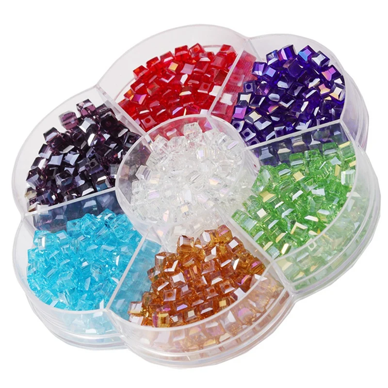 

8mm Square Crystal Loose Beads DIY Handmade Beading 7 Grid Plum Box Combination