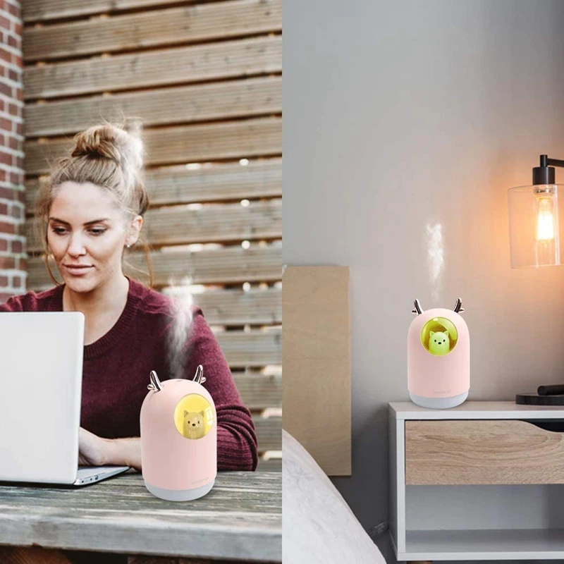 

Cool Mist Humidifier with Two Working Spray Modes, 300Ml Portable USB Mini Humidifier 7 Color LED Night Light