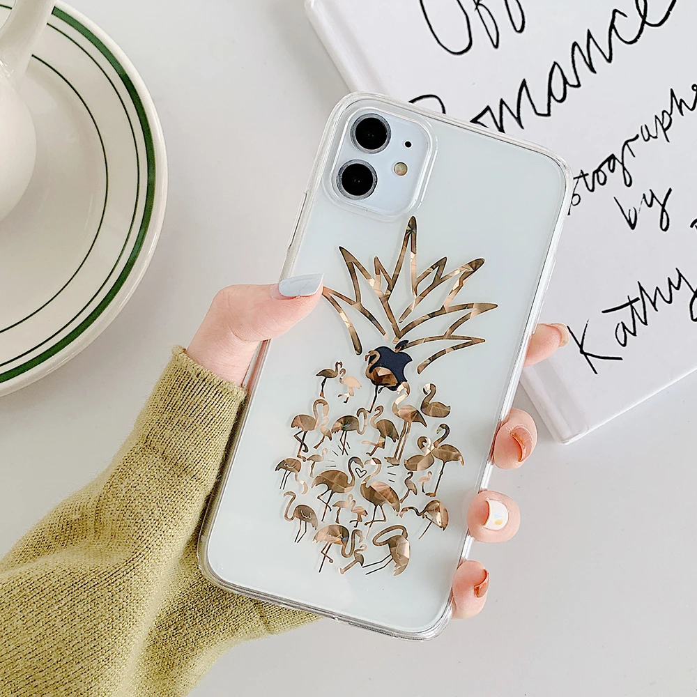 g LOVECOM листья и ананас Прозрачный чехол для телефона для iPhone 11 Pro Max XR XS Max 7 8 Plus X Прозрачная мягкая Гальваническая задняя крышка - Цвет: g
