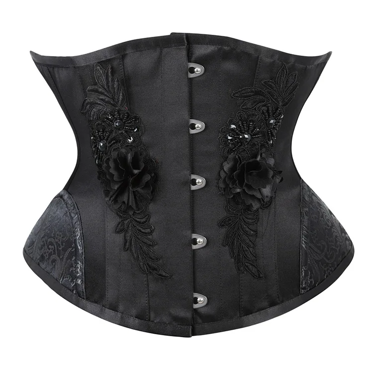 Applique Corset Waist Trainer Shaper Underbust Bustier Black Gothic Gorset Outwear High Quality Slimming Shapewear Korse Korsett