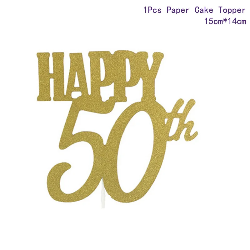 50th Cake Topper CHZLL, Черное золото, 50-ая одноразовая посуда, тарелки для полотенец, чашки для стола, одноразовая посуда для вечеринок, 50 предметов для дня рождения - Цвет: 50th Cake Topper