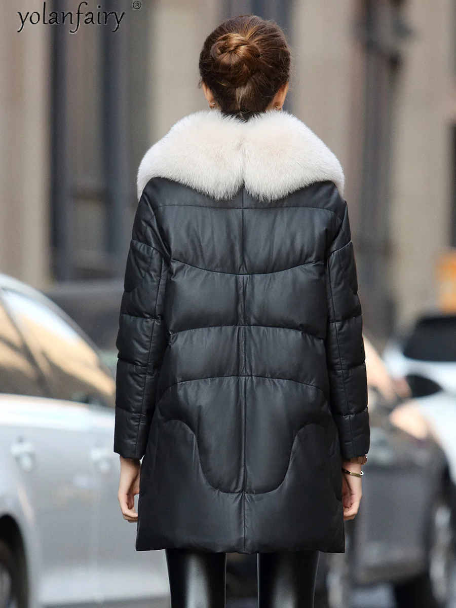 Genuine Leather Down Jacket Women Winter Fox Fur Collar Korean Clothes Women's Sheepskin Coat 2020 518082 | Женская одежда