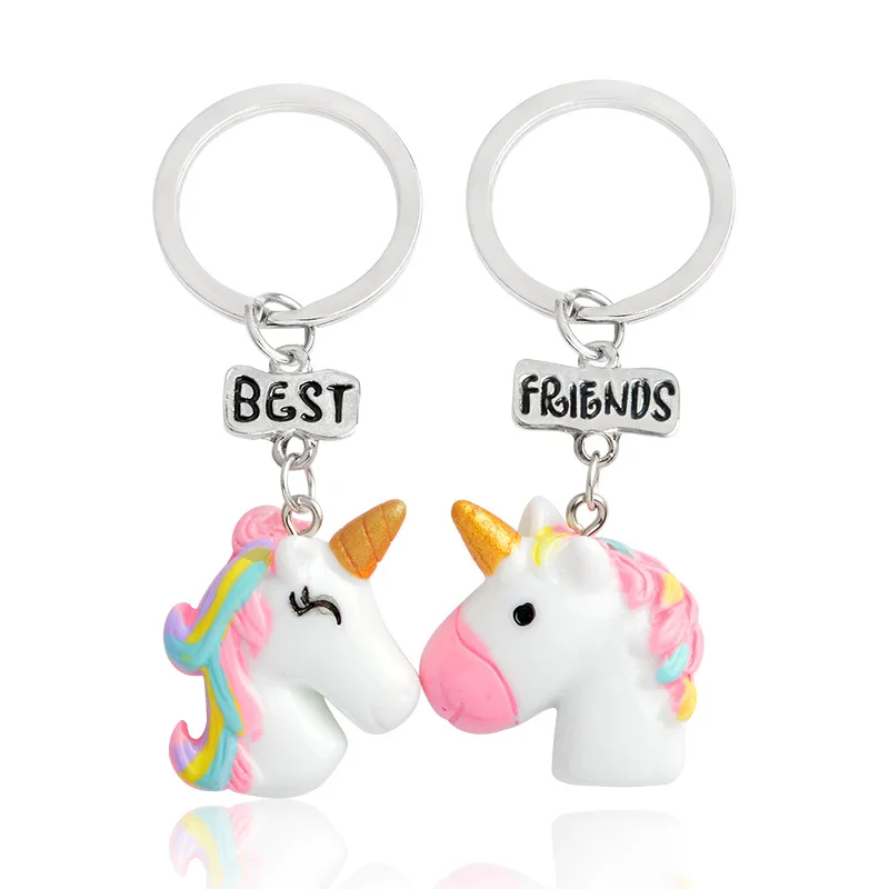 keychain 2 шт./компл. "Лучшие друзья" сердце-образный подвесной потолок из металла Цепочки и ожерелья милый Единорог лучшие друзья, нижнее белье с рисунком из мультфильма трусы-ювелирные изделия аксессуары подарок - Окраска металла: keychain