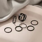 7 шт.компл. черные панковские кольца на палец минималистичные геометрические металлические кольца для женщин и девочек крутые вечерние регулируемые ювелирные изделия в стиле хип-хоп Бижутерия