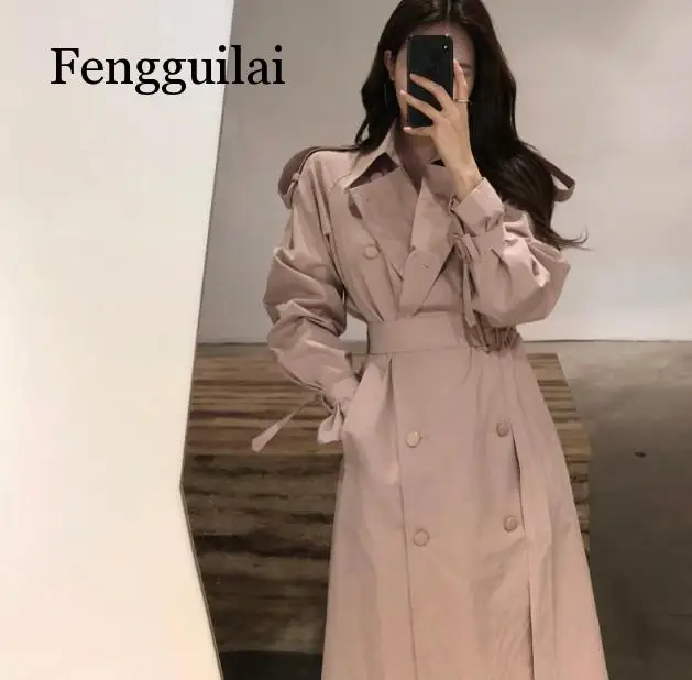 Пальто женские весенние ветровки одноцветные осенние шикарные двубортные