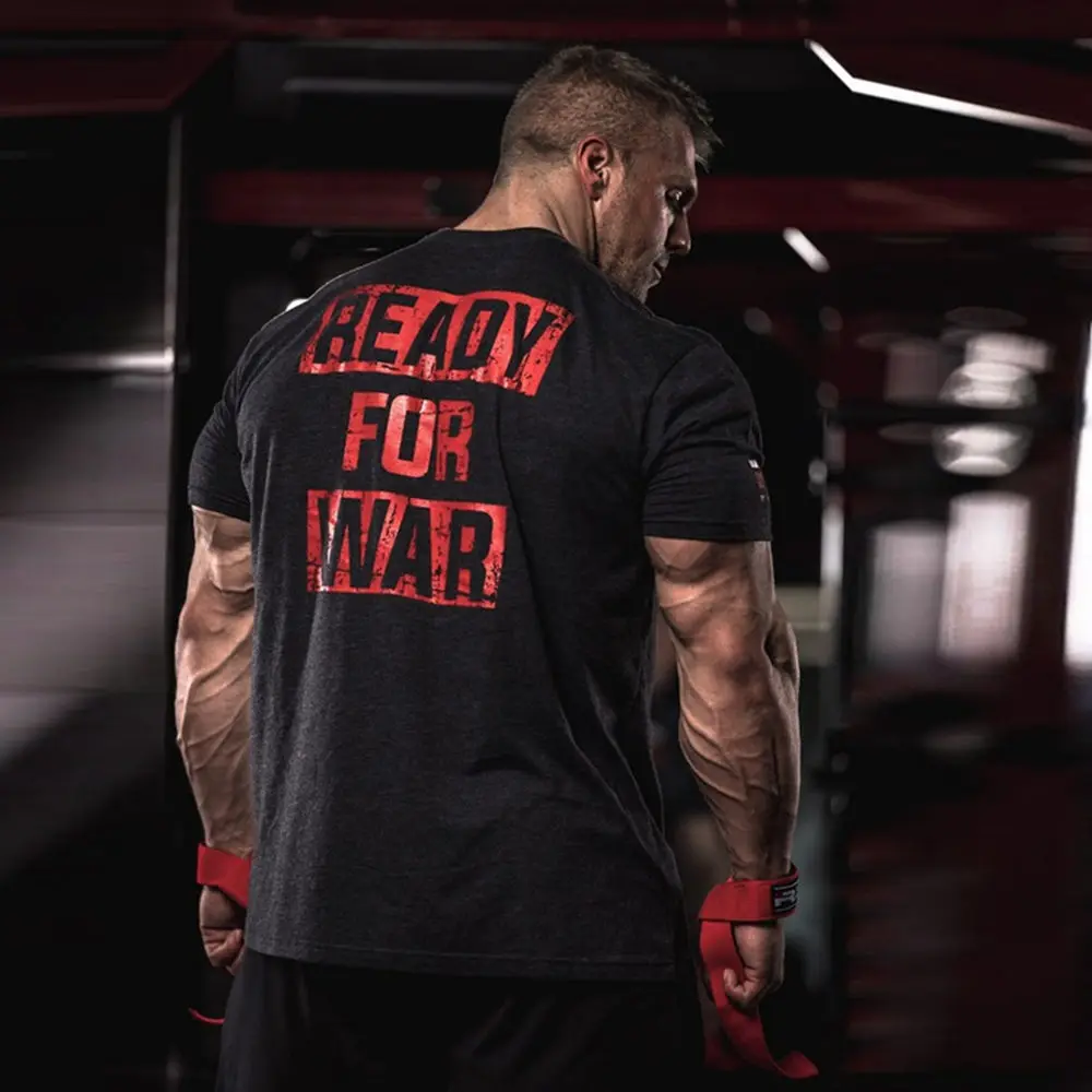 

Black Gym Fitness t shirt Men Casual Print Short sleeve Cotton T-Shirt Male Bodybuilding Skinny Tee shirt Tops Crossfit Clothing
