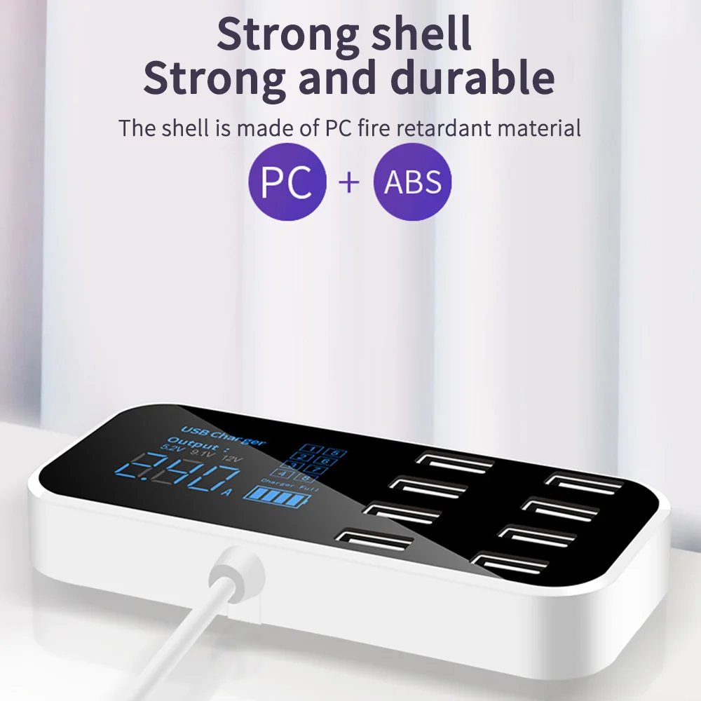 Автомобильное зарядное устройство с 8 USB портами и ЖК дисплеем|Кабели адаптеры