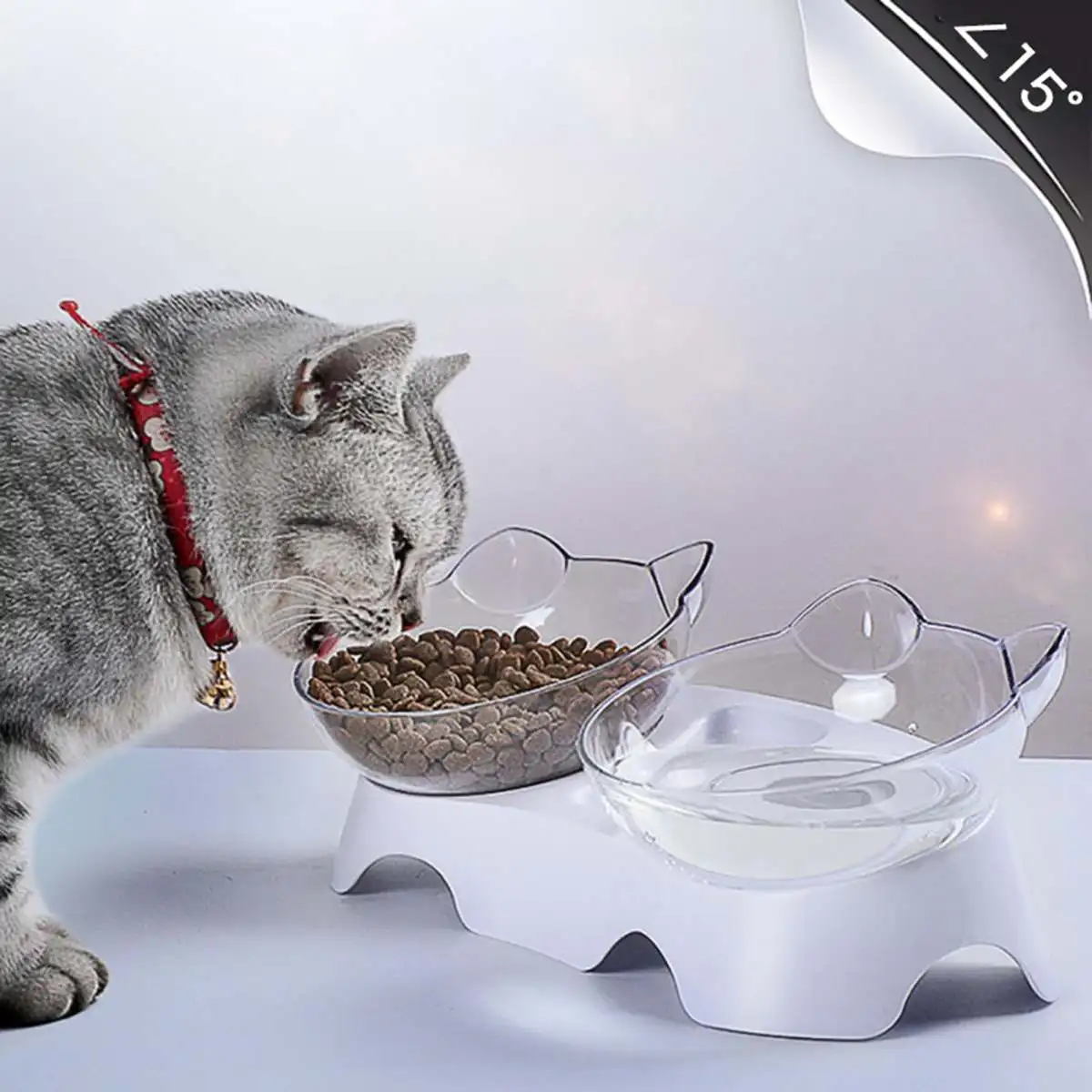 

Пластиковые двойные чаши для домашних животных, кошек и собак с поднятой кормушкой, миска для питья еды для домашних животных, принадлежнос...