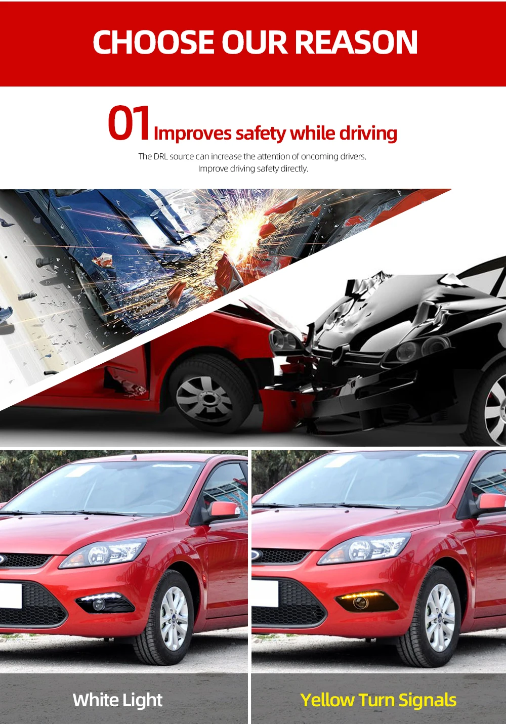 Автомобильный мигающий 1 пара DRL для Ford Focus Sedan дневные ходовые огни светодиодный противотуманный фара дневного света с желтым поворотником
