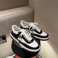 2021 designer black white color match flat platform casual shoes women round toe thick sole sneakers lace up casual shoes ladies