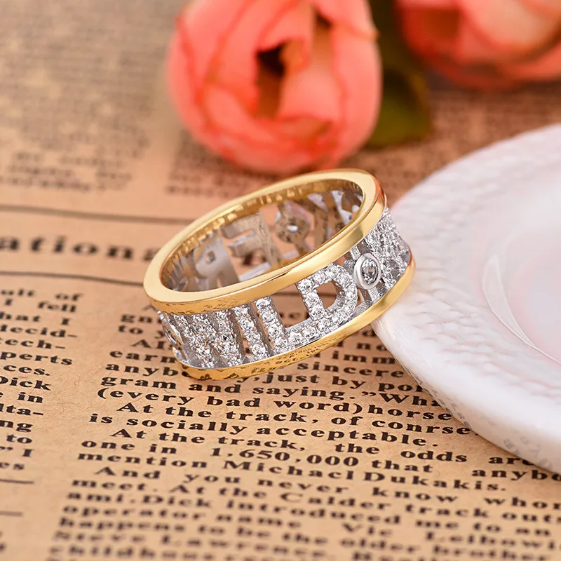 

Fashion Simple English Letter Ring Gold Silver Color Rings For Women Zircon Ring Anillos Valentines Gift Jewelry Zk40