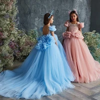 new coming a line flower girls dresses little princess fluffy multi layered tulle kids birthday gown girls performance costumes