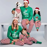 christmas family pajamas set printed long sleeve top stripe pants sleepwear loungewear men women kid homewear