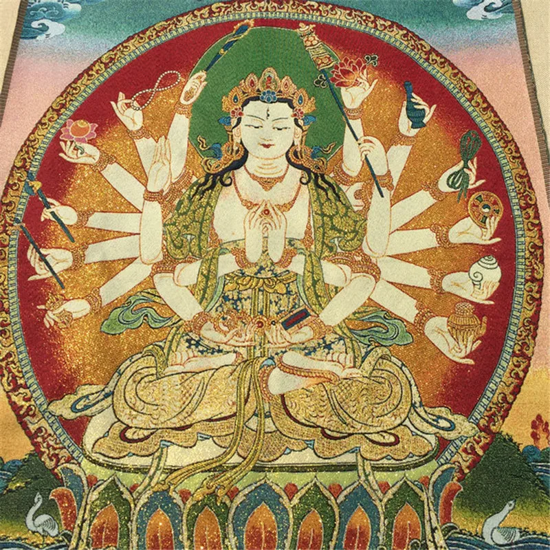 Тибетский Будда шелковой вышивкой Непала с золотыми шелковыми старый портрет в