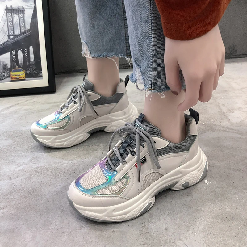 Женские кроссовки на танкетке Зеленые массивной модная повседневная обувь