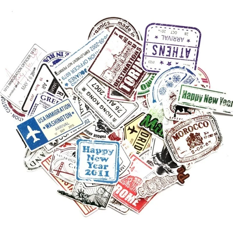 

10/30/50PCS literary postmark retro letterhead stamp travel trolley skateboard guitar graffiti sticker decoration wholesale