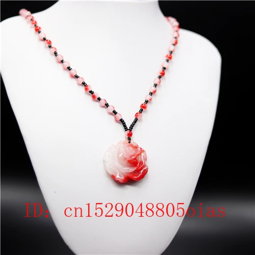 Натуральный красный белый китайский Нефритовый Цветок розы кулон бусы ожерелье