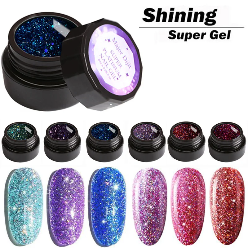 

UV Gel Nail Polish Super Shining Glitter Sequins Nail Gel Polish Fashion 10Colors 8ml Varnish Soak Off UV Led Nail Art Laquer