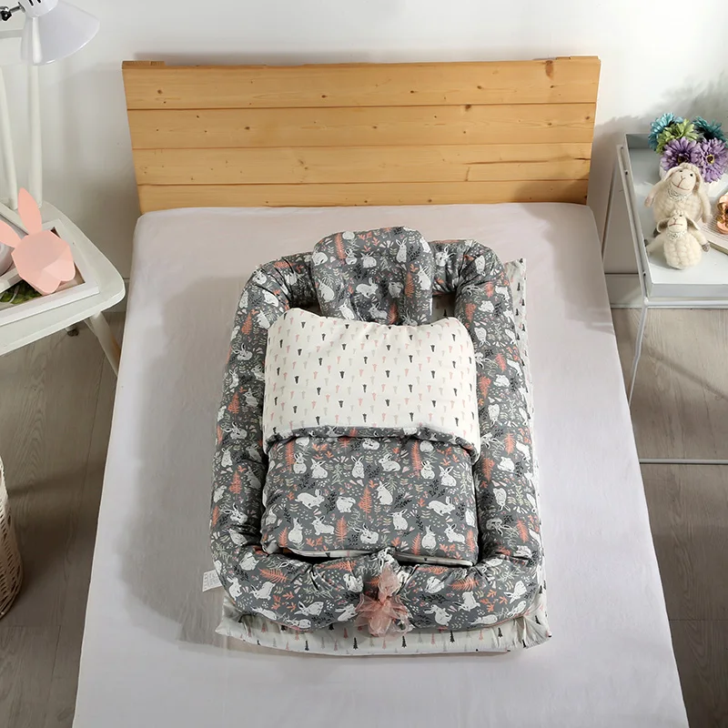 Rabbit Gray 3PCS Коспальная кроватка портативная детская бионическая кровать, пригодная для стирки путешествия кровать съемный хлопок Колыбель костюм для детей - Цвет: Rabbit Gray 3PCS