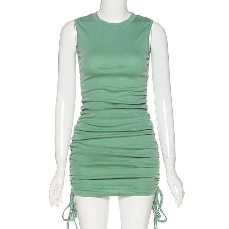 

Miguofan Green Summer 2021 Sexy Bodycon Dresses Women Lace Up Sleeveless Dress Mini Club Party Solid Dresses Vestidos