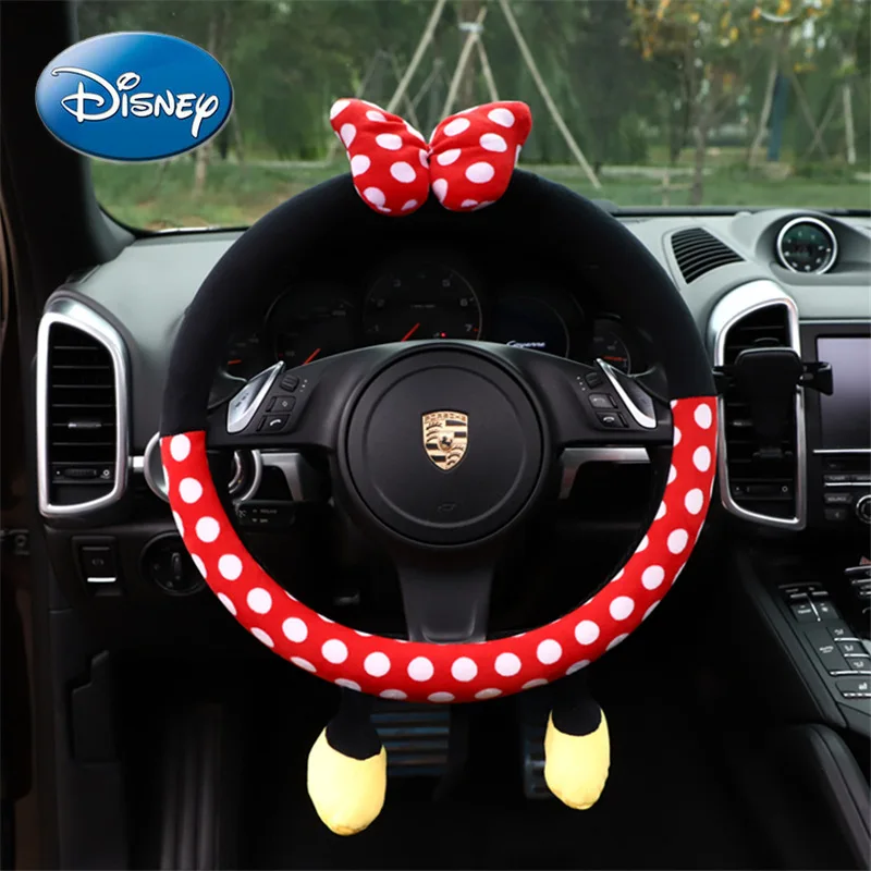 

Disney Minnie Car Cartoon Cute Steering Wheel Cover Car with Non-slip Handle Glove Winter Plush Car Steering Wheel Cover