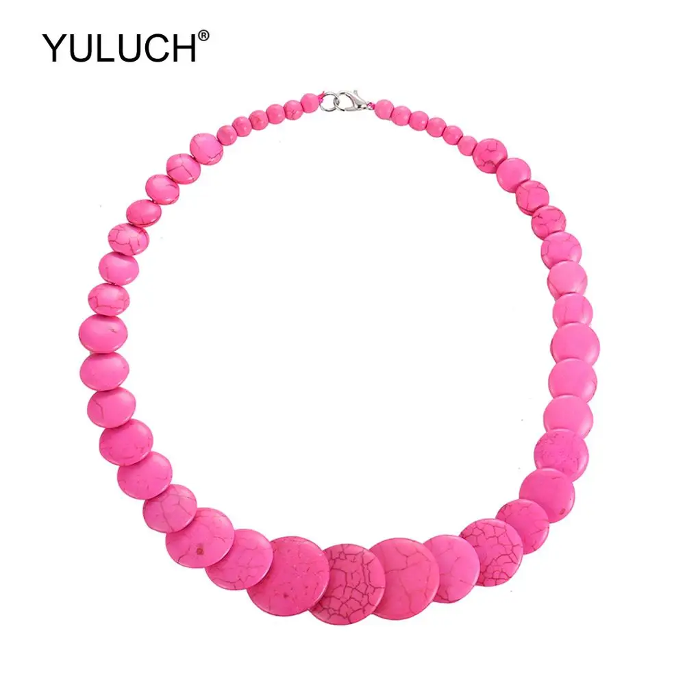 YULUCH этническое Африканское богемное каменное ожерелье чокер комплект розовый