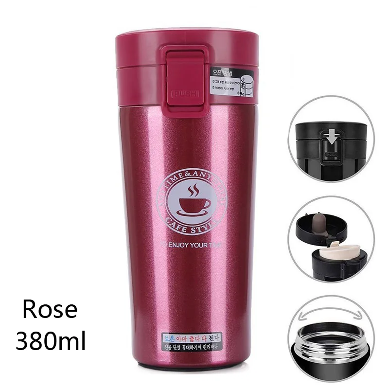 Rose 380ml Стальная кружка-термос, кофейная кружка, 350 мл, для автомобиля, для путешествий, Термокружка, портативная, с двойными стенками, термосы, автомобильная Термокружка - Цвет: Rose 380ml