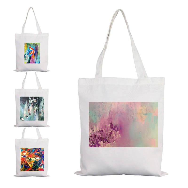 

Art Abstract Shoping Bags Large for Women Wooden Bag Customizable Fabric Denim Logo Anime Cotton Tote Reusable Wicker Shopper to