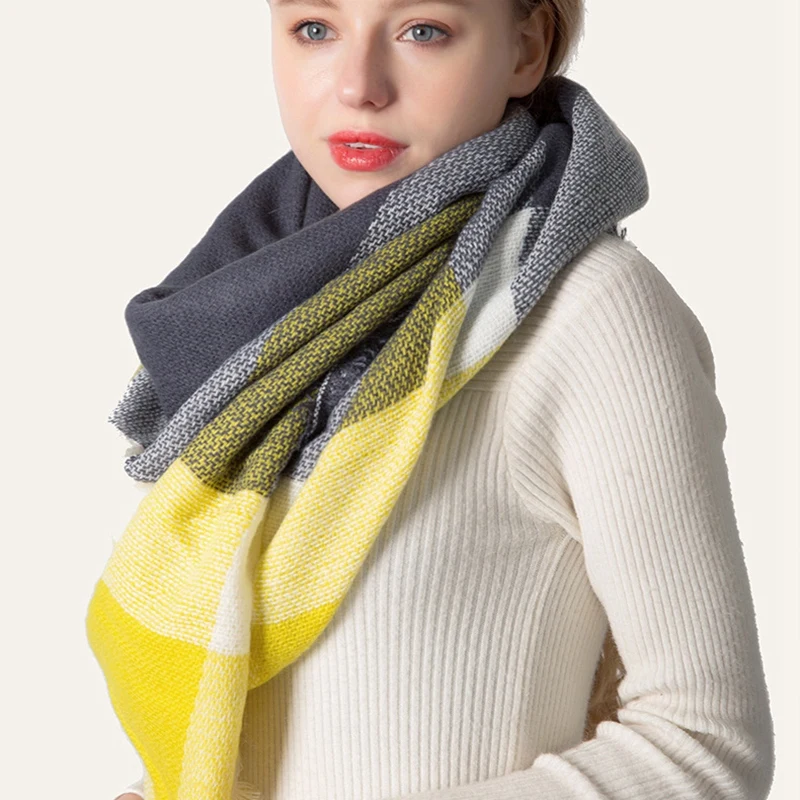 

Women Scarf Plaid Winter Warm Scarves Triple-Cornered Knitted Neck Shawls and Wraps Female Blanket