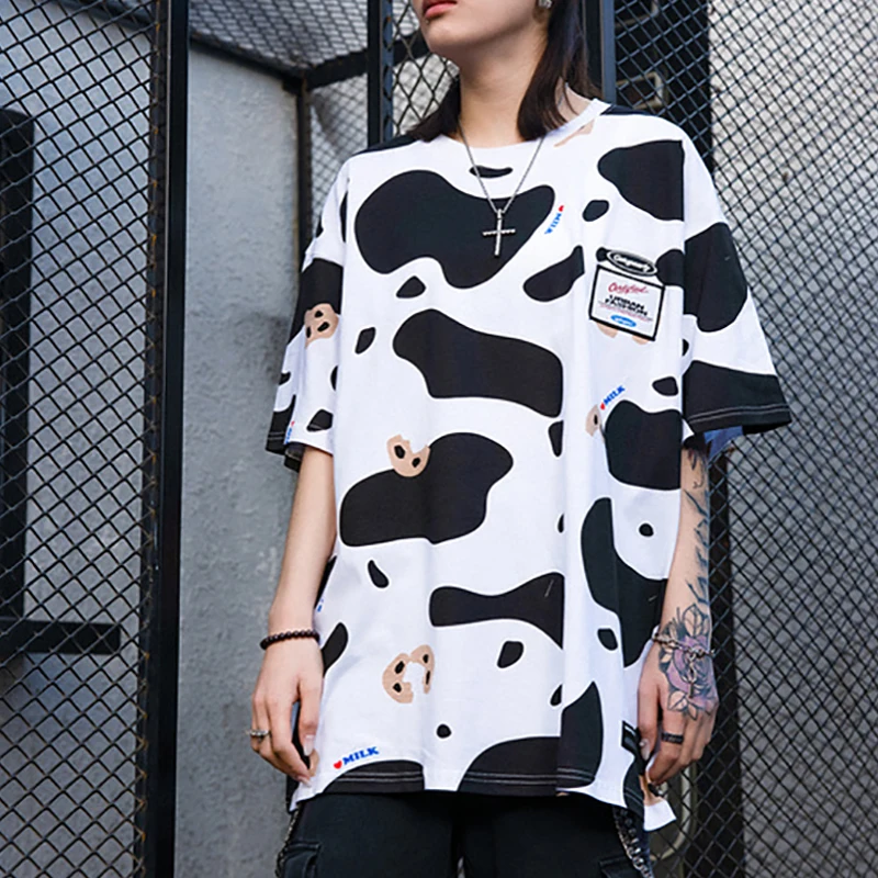 

Men Cow Pattern Printed Couple T Shirt Unisex Hiphop Short Sleeve Shirts 2021 Summer O-Neck Oversize T shirts 100%Cotton Top Tee