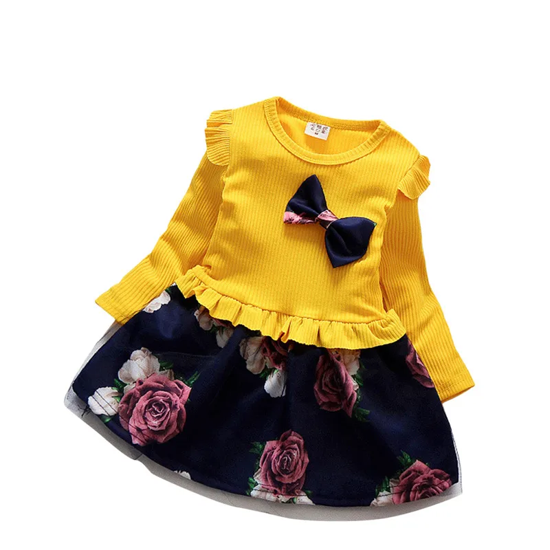 

Toddler Cute Dresses Baby Flower Dress Lace Floral Big Bow Tutu Girls Party Dress Fashion Children Costumes Long Sleeve Dresses