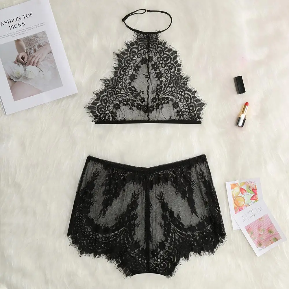 Сексуальный женский кружевной Комплект эротического нижнего белья однотонный