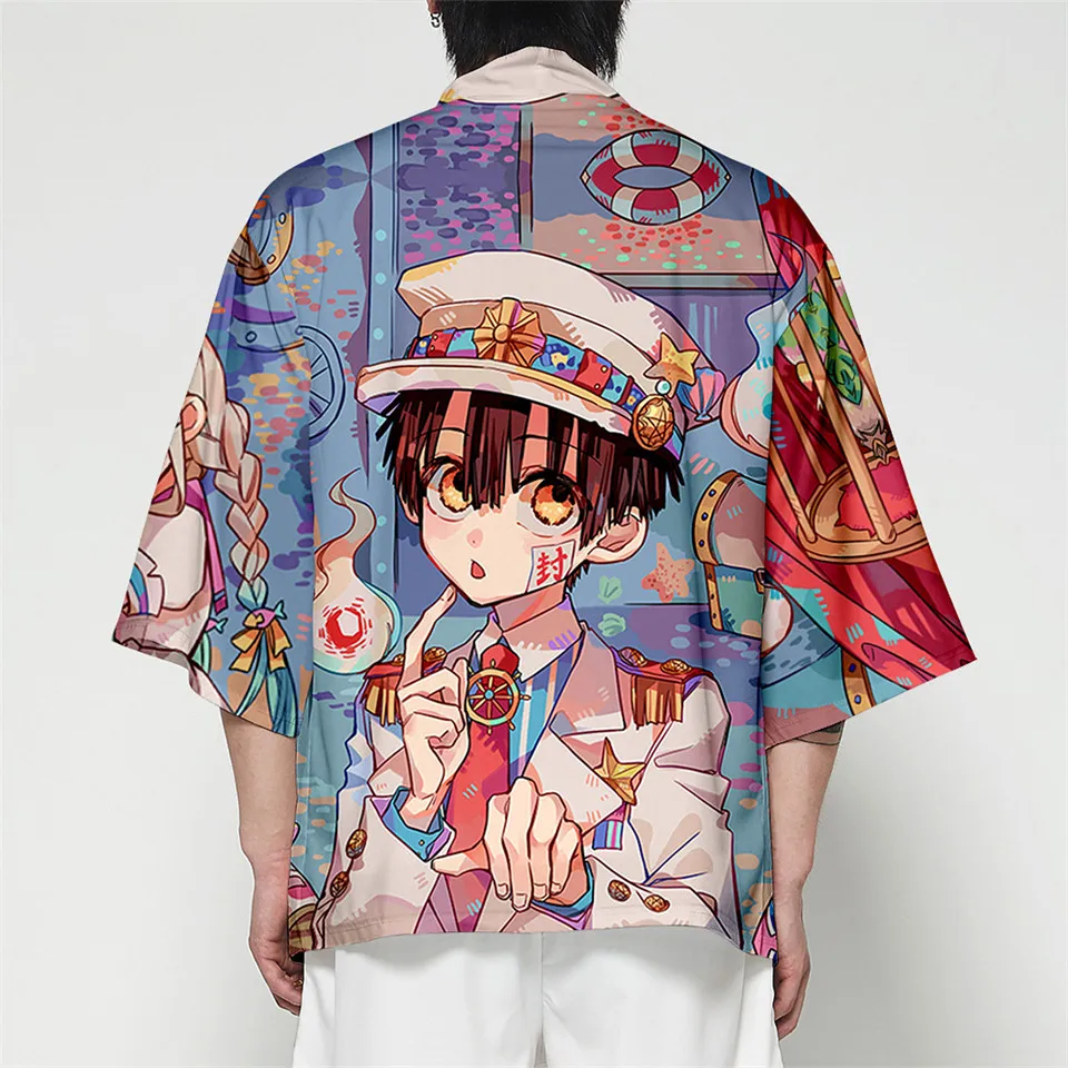 

Toilet-bound Hanako-kun 3D Printing Japanese Blouse Kimono Cardigan Harajuku Samurai Costume men womens Kimono Cardigan tshirt