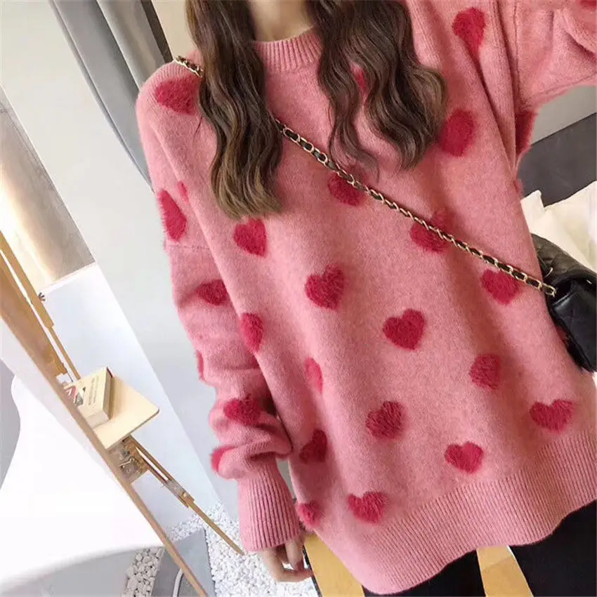 

Sweater women's loose jacket fall winter love pullover long sleeve lazy style net red fashion retro knit top 2021 New hot sale